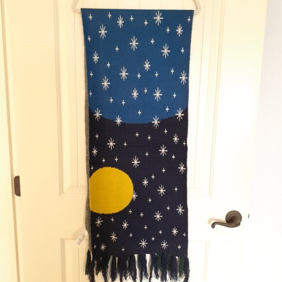 Urban Outfitters Dinosaur Scene Knit Scarf with Fringe Green Blue - Picture 3 of 9